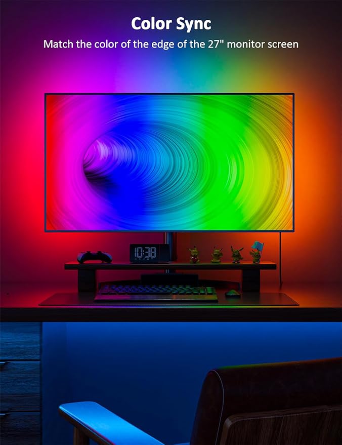 Monitor Backlight, Color Sync for 24-27 Inch Screen, USB Powered Ambient Lighting with Color Matching Software Compatible with Win10 and Above