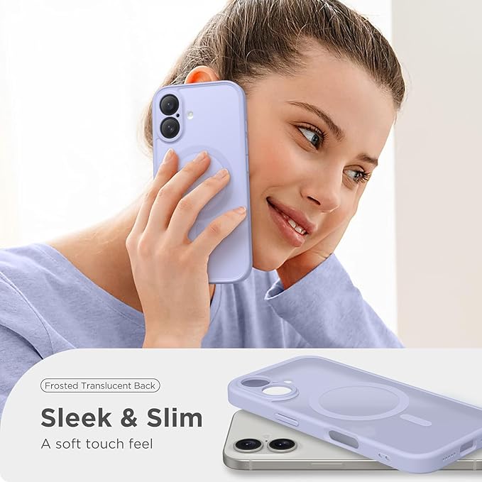CAPRARO Magnetic Compatible with iPhone 16 Case, Upgraded [Full Camera Protection] [Compatible with MagSafe] Protective Translucent Matte Women Girl Phone Case Cover, Lilac