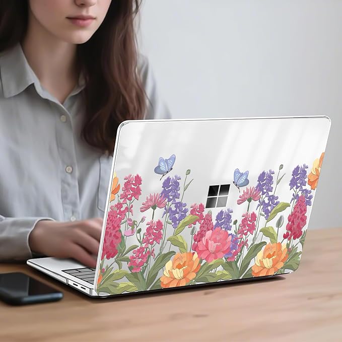 Case for 13 Inch Microsoft Surface Laptop 2025 Release 2095, Lightweight Scratch-Resistant Pattern Plastic Hard Shell Case for Microsoft Surface Laptop 13 2095 Cover, Pink & Purple Flowers