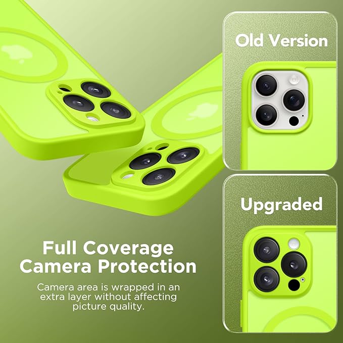 CAPRARO Magnetic Compatible with iPhone 16 Pro Case, Upgraded [Full Camera Protection] [Compatible with MagSafe] Protective Translucent Matte Women Girl Phone Case Cover, Fluorescent Green
