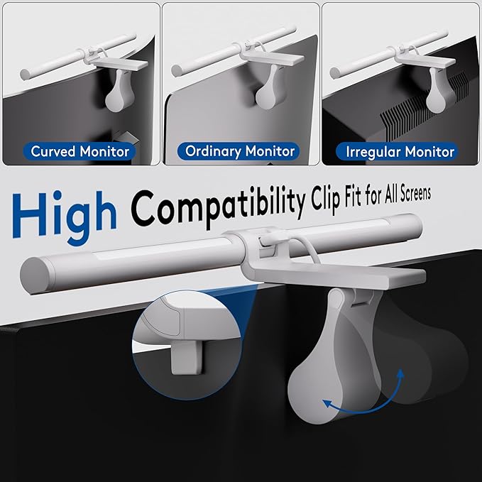 Quntis Monitor Light Bar with Remote, Eye-Care No Glare, Space Saving Home Office Desk Lamp, White, Stepless Dimming, Easy Setup LED Computer Light Backlight for Curved Gaming Monitors Mother's Day