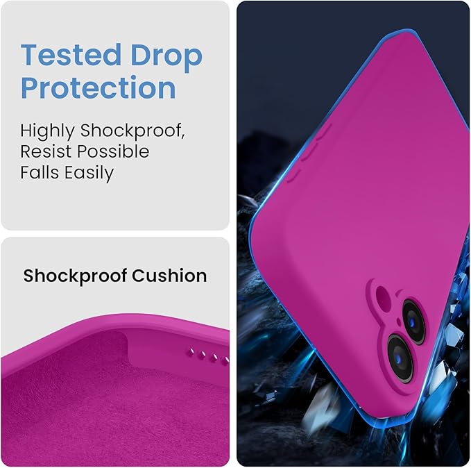 FireNova Designed for iPhone 16 Case, Silicone Upgraded [Camera Protection] Phone Case, Soft Anti-Scratch Microfiber Lining Inside, 6.1 inch, Dark Fuchsia