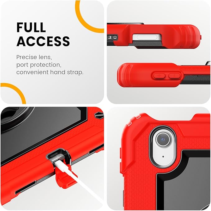 timecity Case for iPad Air 11 Inch M4 / M3 / M2 (2026/2025/ 2024), 360° Rotating Stand, Pencil Holder & Wireless Charging, Shockproof with Screen Protector & Shoulder Strap - for Designers, Red