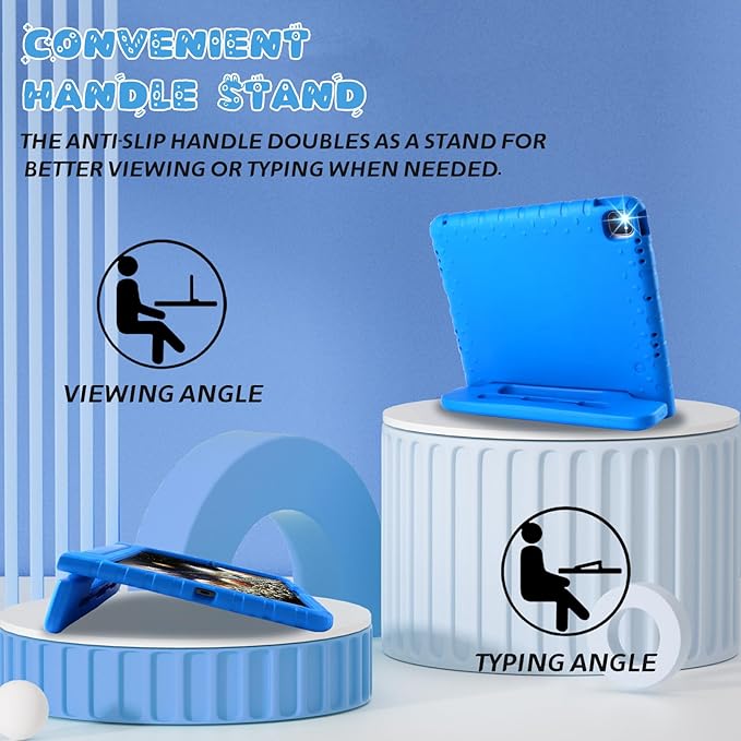 for iPad Pro 13 inch Case 2024, Shockproof Kids iPad 13 Pro Case, Protective Cover for iPad Pro 13 M4 with Pencil Holder, Anti-Slip Handle Stand, Blue