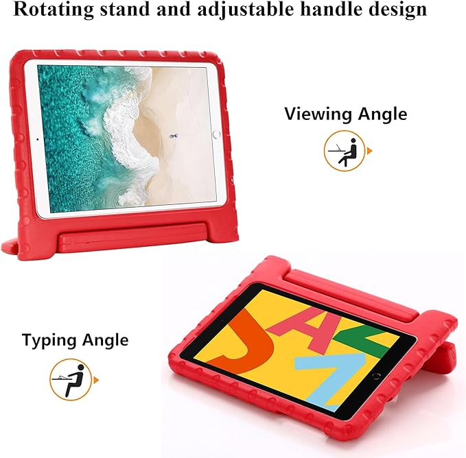 Kids Case for iPad 9th/8th/7th Generation 10.2" & iPad Air 3 10.5" (Air 3rd Gen) & iPad Pro 10.5 2017 with Rotating Handle/Stand Kickstand Soft Cover for iPad 10.2 inch 2021/2020/2019, Red