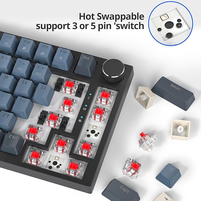 Fogruaden Wired 75 Percent Gaming Keyboard, Hot Swappable, Gasket Mount Creamy Mechanical Keyboard with Knob, Linear Red Switch, RGB Backlit, Sound Absorbing Pads, NKRO Compact TKL Custom Keyboard