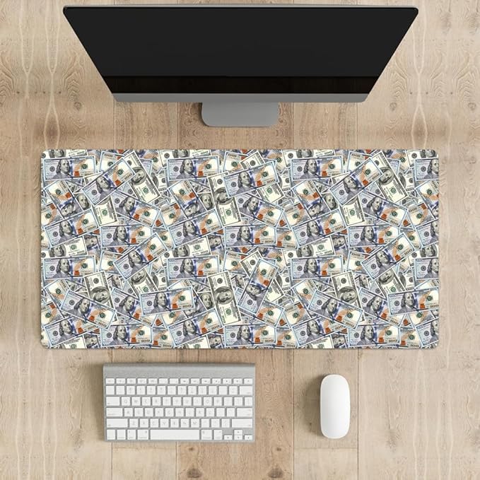 Funny 100 Dollar Bills Money Gaming Mouse Pad Hundreds of US Dollar Currency Non-Slip Rubber Mouse Pad for Computers, Laptop,Office, Home Rectangle Personalized Mousepad 31.5" x15.7"