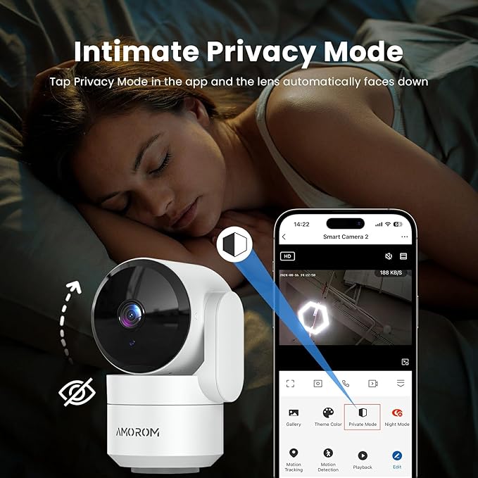 AMOROM Indoor Camera for Home Security 360°, 1080p Pet Cameras with Pan&Tilt, Night Vision, Motion Detection, 2-Way Audio, Compatible with Alexa/Google Assistant, 2.4GHz WiFi, 2 Pack