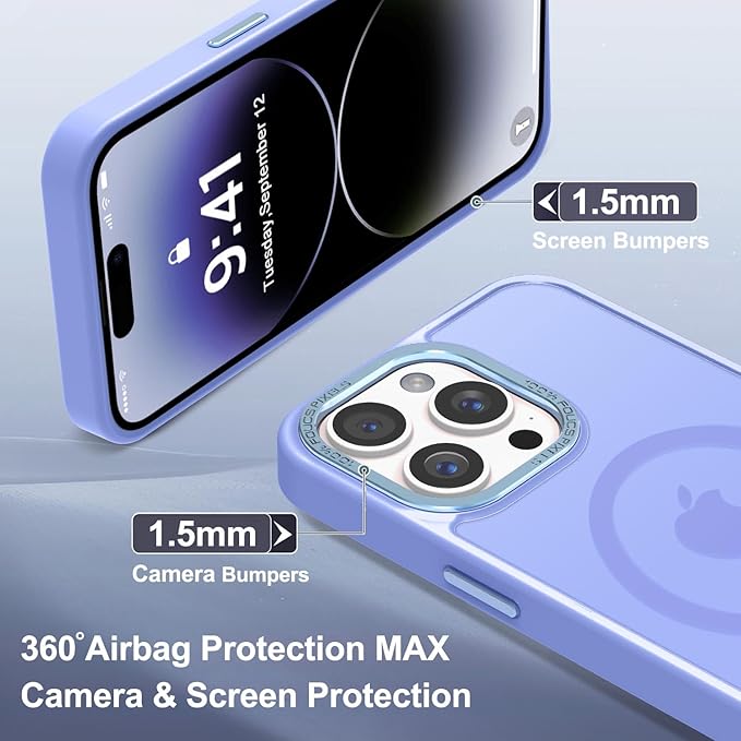 Newfuture Designed for iPhone 14 Pro Max Case with Magnetic [13 FT Military Drop Protection] [Compatible with Magsafe] Slim Translucent Matte Shockproof with Anti-Fingerprint Phone Case, Light Purple