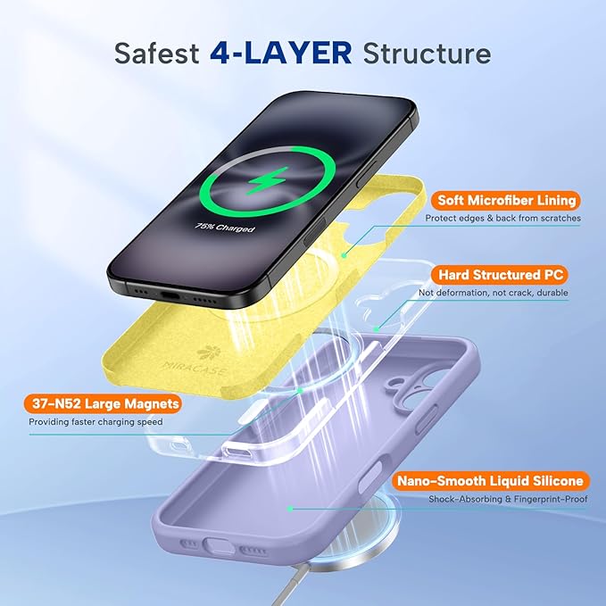 Miracase Magnetic for iPhone 16 Plus Case, [Soft Anti-Scratch Microfiber Lining], Magnetic for MagSafe, Liquid Silicone Shockproof Drop Protection Phone Case for 16 Plus,Light Purple