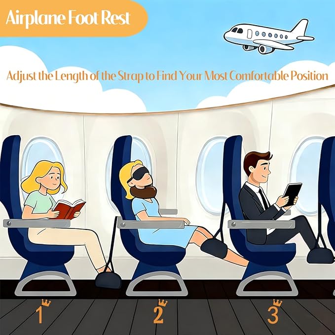 Foot Hammock for Plane Travel - Portable Adjustable Airplane Foot Hammock with Memory Foam - Hardboard, Prevents Feet Clashing, Relieves Swelling - Travel, Office Essentials