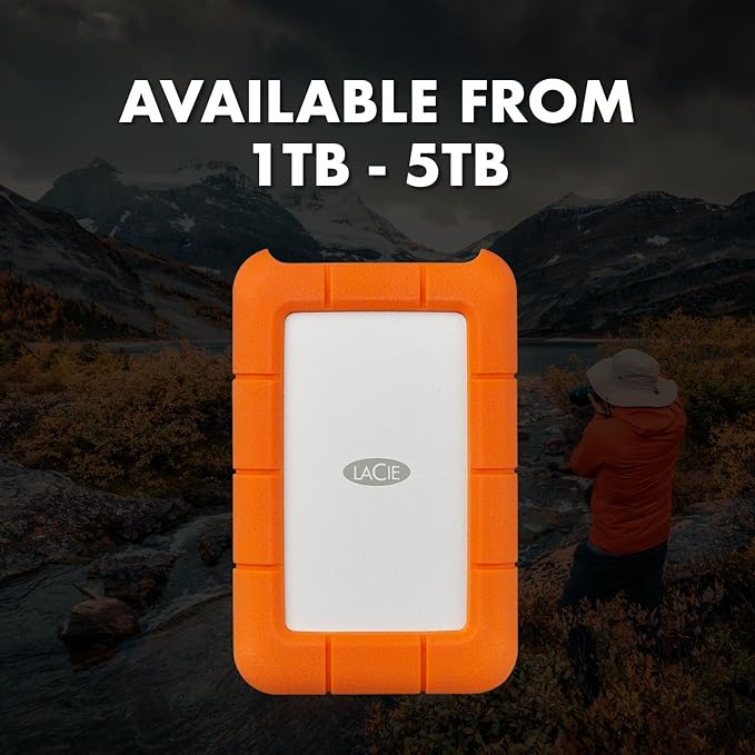 LaCie Rugged USB-C 2TB External Hard Drive Portable HDD – USB 3.0 compatible, Drop Shock Dust Rain Resistant, for Mac and PC Computer Desktop Workstation Laptop, 1 Month Adobe CC (STFR2000800)