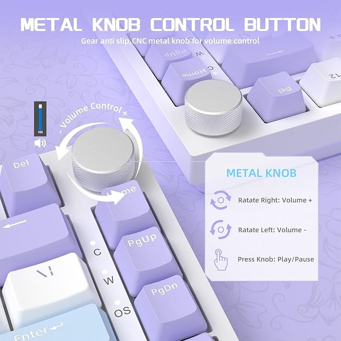 A.JAZZ Attack Shark AK820 75% Wired Mechanical Gaming Keyboard with Knob Hot Swappable Custom Gasket RGB Keyboard NKRO Linear Sea Salt Switch for PC/Win/Mac-Purple/Blue