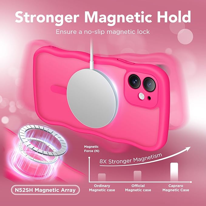 CAPRARO Cute for iPhone 11 Case, Compatible with MagSafe, [Curly Wave Edge] [Full Camera Protection] [14 FT Drop Protection] Magnetic Phone Case for 11 6.1 Inch, Hot Pink