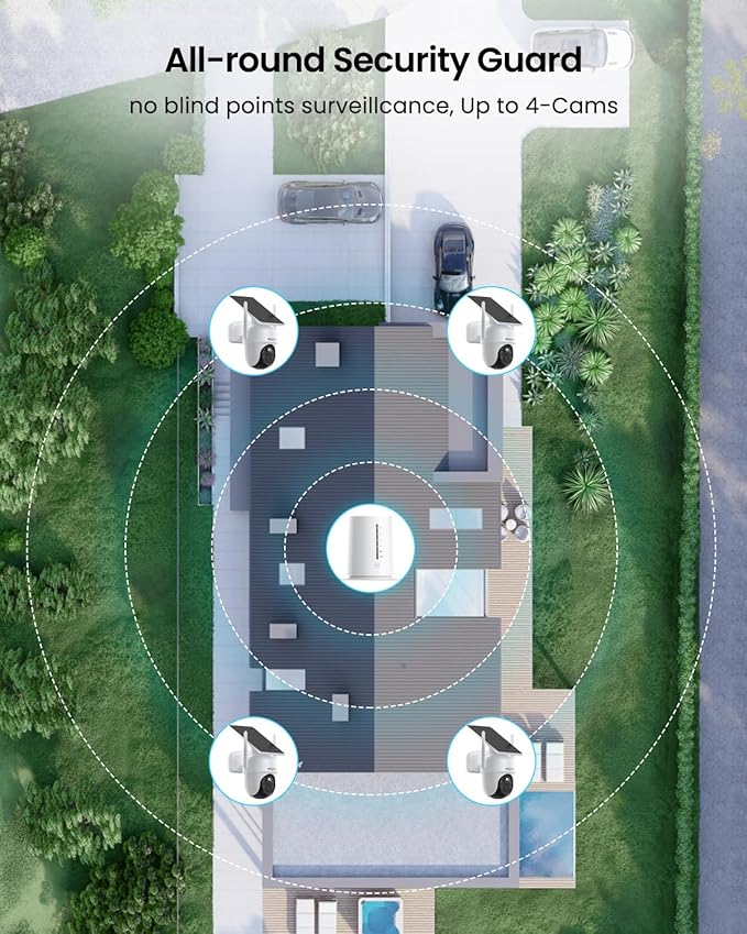 Security Cameras Wireless Outdoor, No Monthly Fee Solar Camera Outdoor Wireless, 4-Camera 2K Home Security Camera System with Base Station, Local Storage, PIR Motion Detection, Color Night Vision