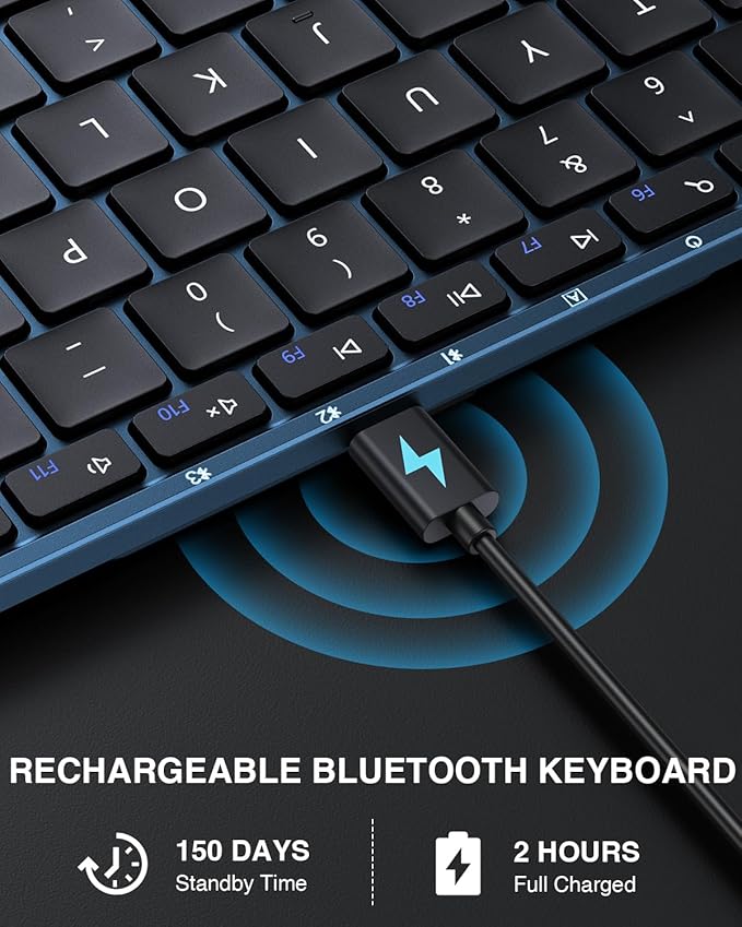 ProtoArc Foldable Bluetooth Keyboard, XK01 Full-Size Portable Wireless Keyboard for Travel, 105 Keys, 0.65" Keycaps, Multi-Device Sync for iPad Tablet Smartphone Laptop PC Windows iOS Android, Blue