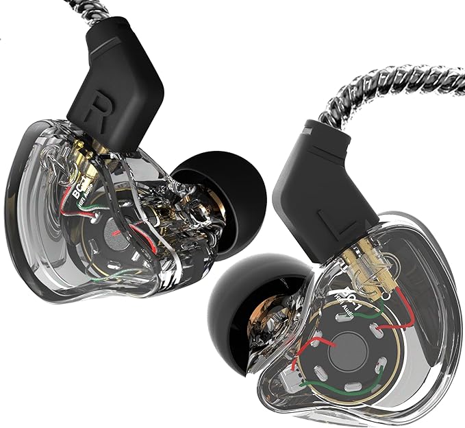 CCZ Yinyoo Melody in Ear Monitors Earphones Headphones Wired Earbuds without Microphone IEM HIFI Bass with 1DD 1BA, Ear fins, 4N OFC Cable for Musicians, Singer, on Stage, Studio (no mic, clear black)