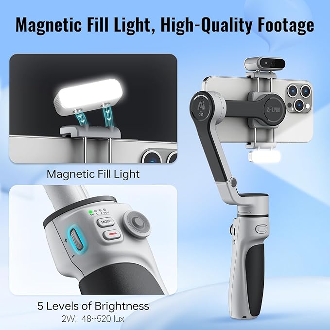 ZHIYUN-CINEPEER CQ5 Stabilizer Gimbal Stabilizer for iPhone, 3-Axis Stabilization with AI Tracker, Built-in Fill Light, Gimbal Stabilizer for iPhone, Smartphone Gimbal for Video Recording Vlog