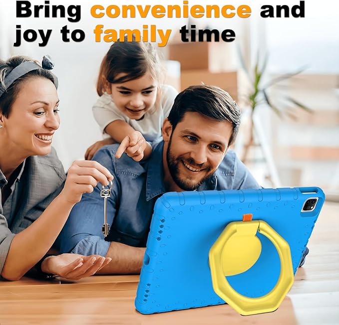 for iPad Pro 12.9 Case 6th/5th/4th/3rd Generation with 360° Rotating Stand & Pencil Holder, Heavy Duty Cute Cover for iPad Pro 12.9 inch 2022/2021/2020/2018, Blue