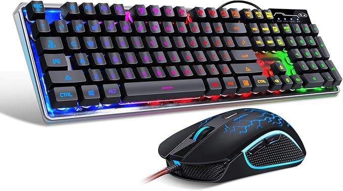 Gaming Keyboard and Mouse Combo, K1 RGB LED Backlit Wired Keyboard with 104 Key Computer PC Gaming Keyboard for PC/Laptop (Black)