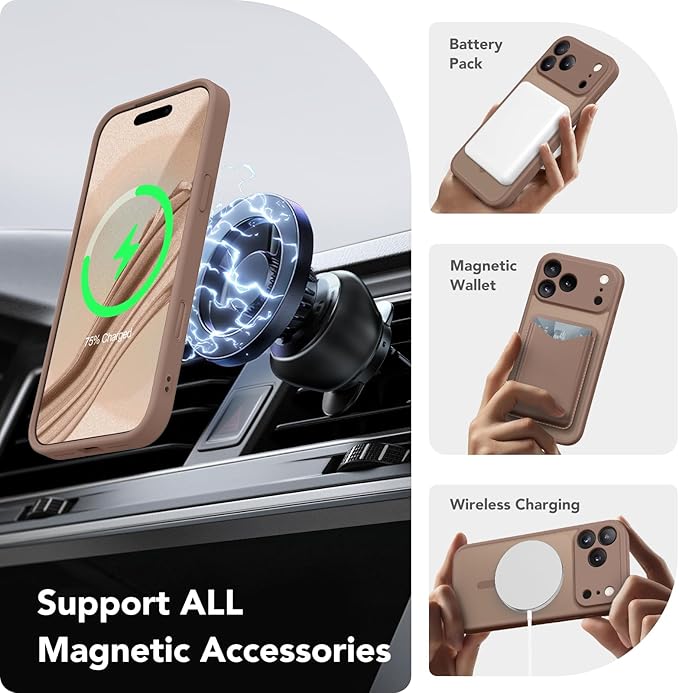 CAPRARO Magnetic for iPhone 17 Pro Max Case, Upgraded [Full Camera Protection] [Compatible with MagSafe] Protective Translucent Matte Women Girl Phone Case Cover, Brown