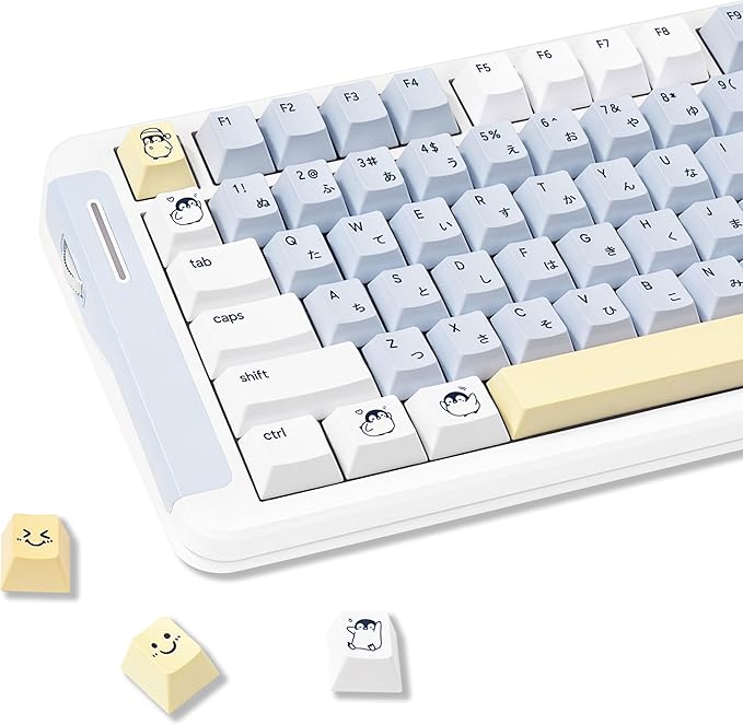 134 Keys Blue&White Penguin Keycaps - Cute PBT Japanese Keycap Cherry Profile Dye Sublimation - Custom White Key Cap for Cherry Gateron MX Switches Mechanical Gaming Keyboard