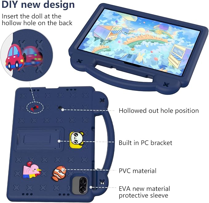 AKABEILA Compatible with Honor Pad X8a 2024/Infinix Xpad 11 inch 2024 Tablet Case, Kids Friendly Universal Lightweight Shockproof Protective Case with Shoulder Strap & Stand Handle Navy Blue
