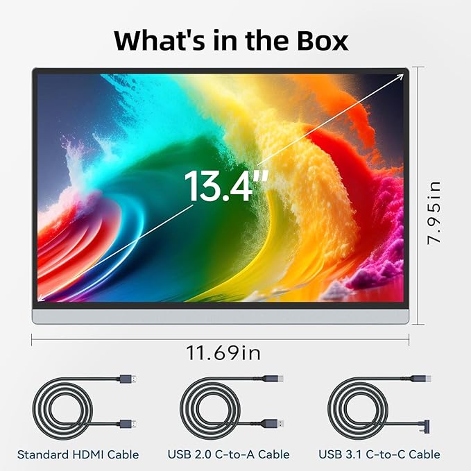 Intehill 4K Portable Monitor for Laptop, 13.4" IGZO Display with Full-Laminated Tempered Glass 500 Nits, 100% sRGB Portable Laptop Screen with Kickstand & Speakers, USB-C & HDMI Travel Monitor, U13ZC