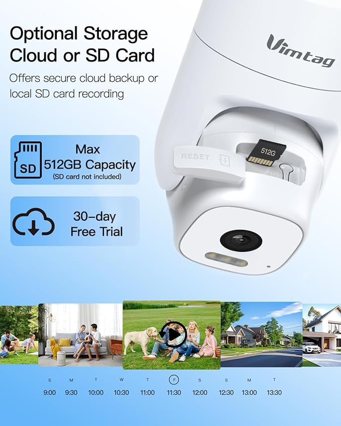 VIMTAG 2.5K 4MP Outdoor Security Camera, Pan/Tilt WiFi Home CCTV Camera, 360° View & Motion Tracking, Color Night Vision, 2-Way Audio, AI Detection Alarm, IP66, Cloud & SD Card Storage, Works w/Alexa