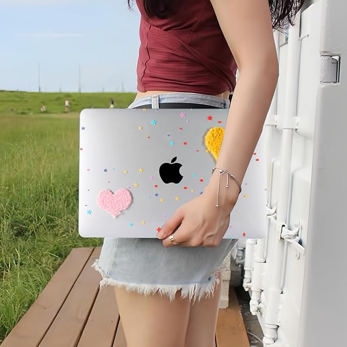 DTangLsm Compatible with MacBook Pro 13 inch Case M2 2024 2023 2022-2016 A2338 M1 A2159 A2289 A2251 A1989 A1706 A1708 Handmade Plastic Hard Shell 3D Plush Heart Case & Keyboard Cover, Two Hearts