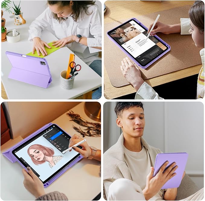 Kidopire New Compatible with iPad Pro 11 Inch Case (M4 2024/M5 2025) with Pencil Holder, Smart Cover with Protective Trifold Stand & Soft TPU Back, Auto Wake/Sleep, Support Pencil Pro, Lavender