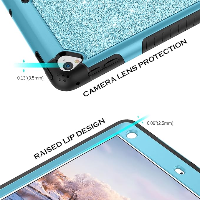 YINLAI Case for iPad 9.7 Inch,iPad 6th 5th Generation Case,iPad air 2 Case with Kickstand Holder Glitter Bling Kid Girl Women Shockproof Protective Cover for iPad 6th 5th Gen/iPad Air 2rd Gen, Blue