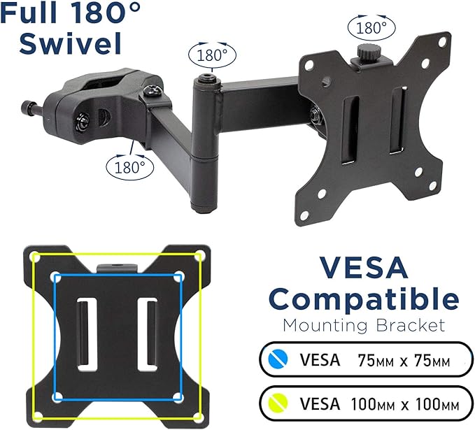 Mount-It! Universal Full Motion Steel Pole Mount with Articulating Arm and Removable VESA Plate for 17 to 32 Inch Monitors & TVs, VESA 75x75 & 100x100 Compatible, Black (MI-391) (Pack of 2)
