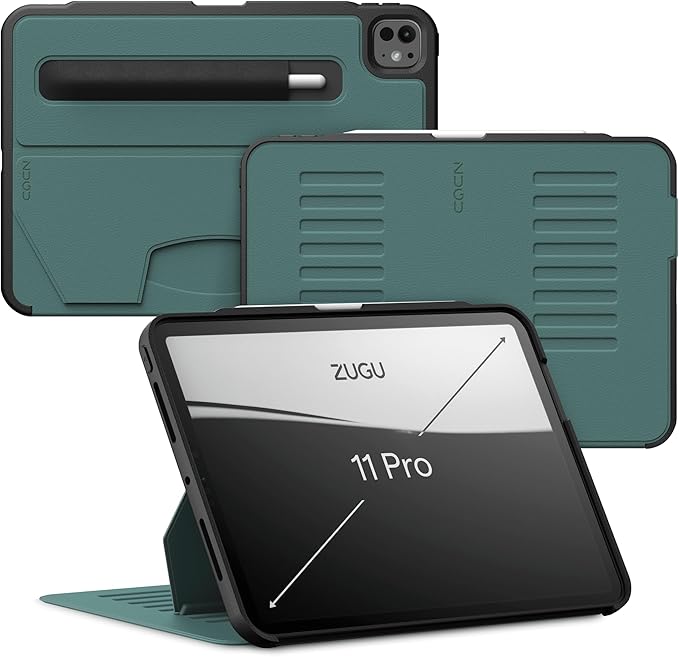 Zugu Case for iPad Pro 11 (M4/M5) 2024/2025, Slim Protective Cover with Apple Pencil Holder, Auto Wake/Sleep, Multiple Viewing Angles, iPad Pro 11 Inch Case, Sturdy & Durable Phone Cover, Pine