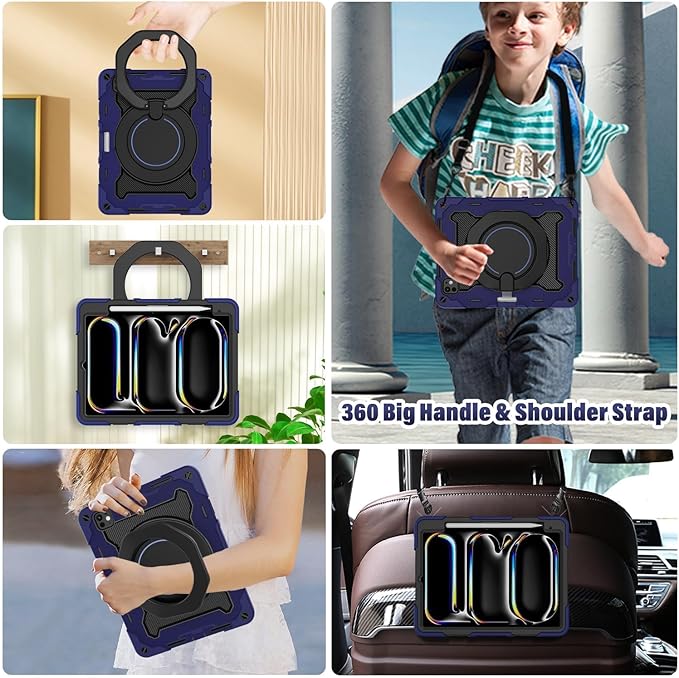 ROISKIN for iPad Pro 11 inch Case (M5/M4 (2025/2024)), Pro 11'' 6th/5th Gen -with HD Screen Protector, 360 Kickstand/Handle, Shoulder Strap, Pen Holder, Heavy Duty Military Grade - Kids Friendly