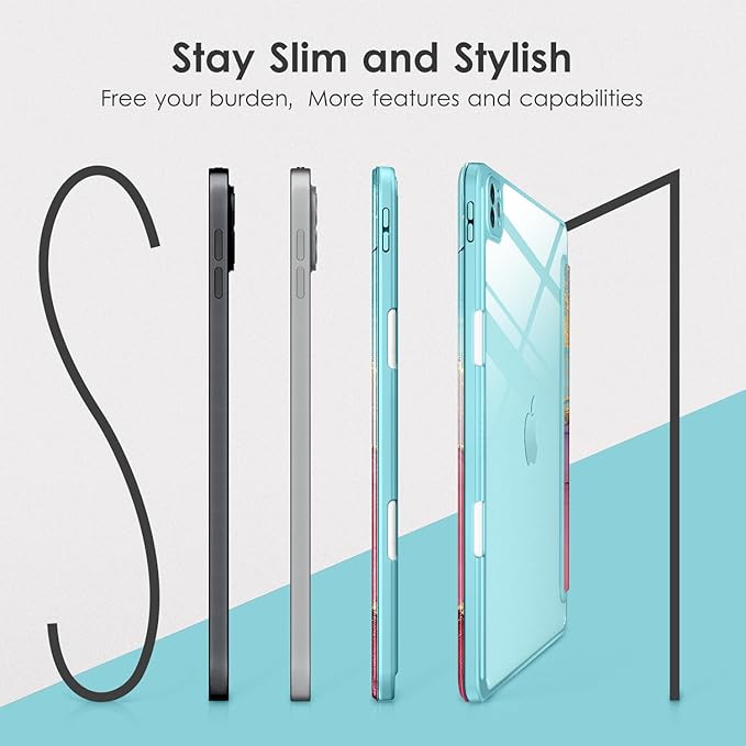 VIKESI for iPad Pro 11 Inch 4th/3rd/2nd/1st Generation Case, iPad Air 11-inch / 5th / 4th Generation Case with Clear Back,Pencil Holder,Auto Sleep/Wake,Camera Protection,Sky Marble