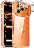 Strong Magnetic for iPhone 17 Pro case with camera lens protector [10Ft Military-Grade Protection] Compatible with fit MagSafe Shockproof Slim Thin Cover case for iPhone 17 Pro 6.3 inch, Clear Orange