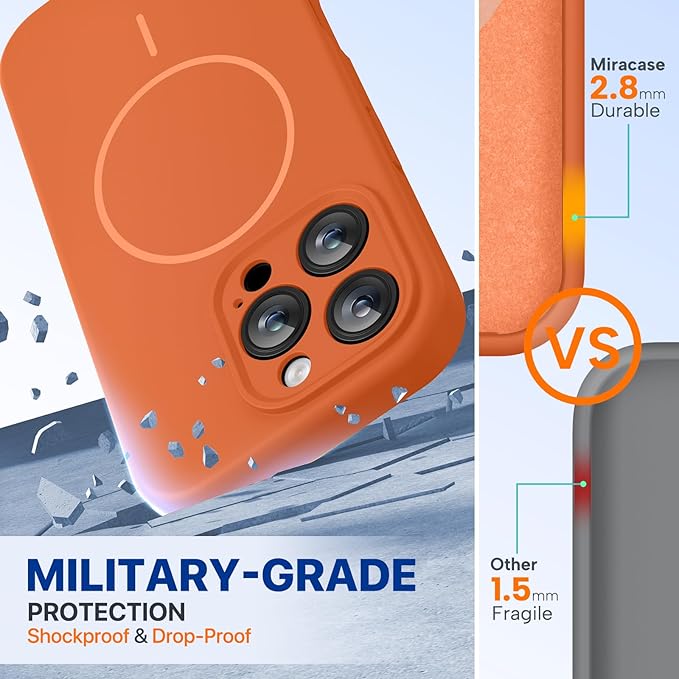 Miracase Magnetic for iPhone 16 Pro Case, [Soft Anti-Scratch Microfiber Lining], Compatible with MagSafe, Liquid Silicone Case Shockproof Drop Protection Phone Case for 16 Pro,Orange