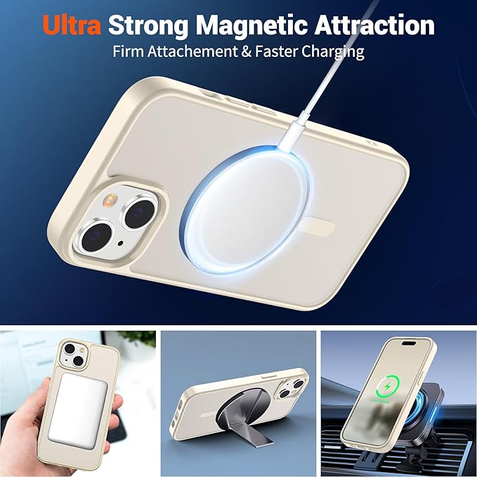 SUPFINE Magnetic for iPhone 15 Case (Compatible with MagSafe) (Military Grade Drop Protection) Slim Translucent Matte Shockproof with Anti-Fingerprint Phone Case,Antique White