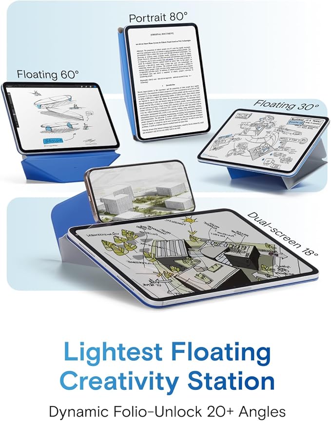 MOFT Dynamic Folio Tablet Stand for Desk Compatible with iPad Pro 11- inch (M5 2025 / M4 2024), Slim Magnetic Tablet Holder Case with 20+ Viewing Angles, Cement x Sapphire