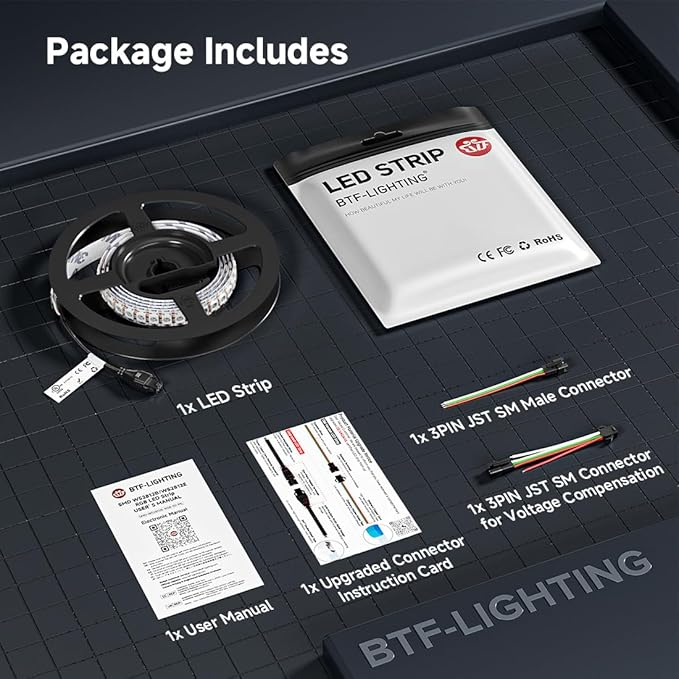 BTF-LIGHTING WS2812B IC RGB LED Strip,UL Listed,Pure Gold Wires,DC5V 3.28FT 144LED 5050SMD,Individually Addressable,Flexible for DIY Chasing Full Color Project,3M Tape,IP30(No Adapter or Controller)