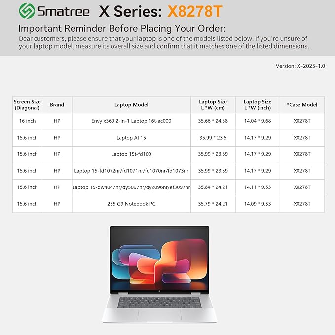 Smatree Hard EVA Protective Sleeve Case Compatible for 16 inch HP Envy x360 2-in-1 Laptop 16t-ac000, for 15.6 inch Laptop 15/15t, for 15.6inch HP 255 G9 Notebook PC (X8278T)