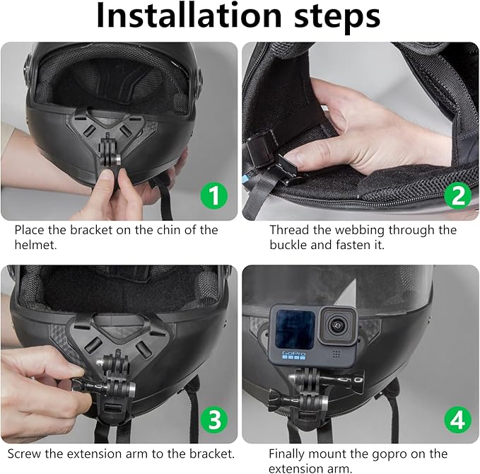 Haoyou Helmet Chin Mount Strap Compatible with Gopro Hero 13 12 11 10 9 8 7 and DJI Osmo Action Camera，Motorcycle Helmet Extension Attachment Mounting Accessories (Black)