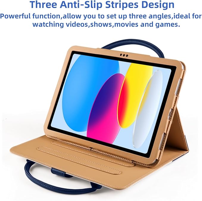 Cute Case for iPad 11 inch (A16) 2025 / 10th Generation 10.9 inch 2022, iPad 10 / 11th Gen Case, Slim Handbag Leather Protective Cover with Stand Hand Strap Pocket for Girls Woman Kids,Blue