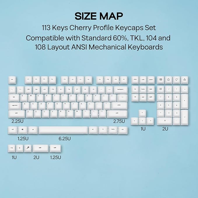 EPOMAKER AegisSil Keycap Set, Silicone Material, Cherry Profile, 113 Keys, 65%/75%/96%/Full Size, Custom Keyboard Keycaps Set for Cherry MX, Kailh, Outemu, Gateron Mechanical Gaming Keyboard (White)