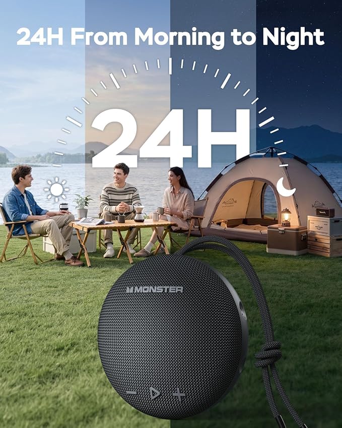 Monster Bluetooth Speaker, IPX8 Shower Speaker Waterproof, Bluetooth 5.4 with Loud HD Sound and Robust Bass, Extra Long Playtime Punchy, for Home, Beaches Portable Wireless Outdoor Speakers