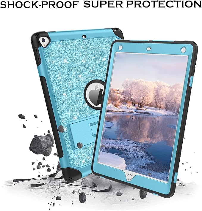 YINLAI Case for iPad 9.7 Inch,iPad 6th 5th Generation Case,iPad air 2 Case with Kickstand Holder Glitter Bling Kid Girl Women Shockproof Protective Cover for iPad 6th 5th Gen/iPad Air 2rd Gen, Blue