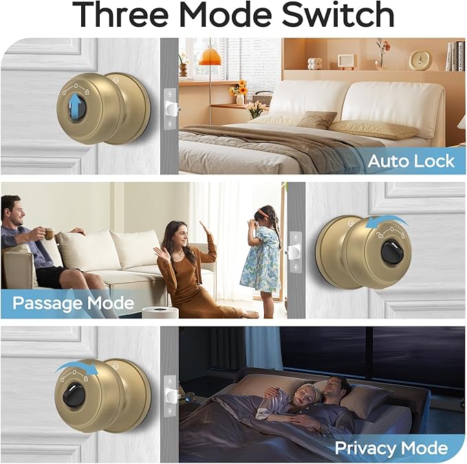 GeekTale Fingerprint Door Lock for Bedrooms, Fingerprint Door Knob with Lock, Smart Door Lock, App Control, Back-up Keys, Thumbprint Door Knob for Bedrooms, Office, Apartment
