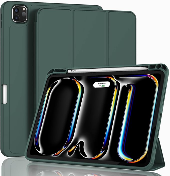 ZryXal iPad Pro 11 Inch Case (M5) 2025/ (M4) 2024 (Model: A2836/A2837/A3006), Trifold Stand Smart Cover with Pencil Holder and Soft TPU Back, Auto Wake/Sleep (Update Midnight Green)
