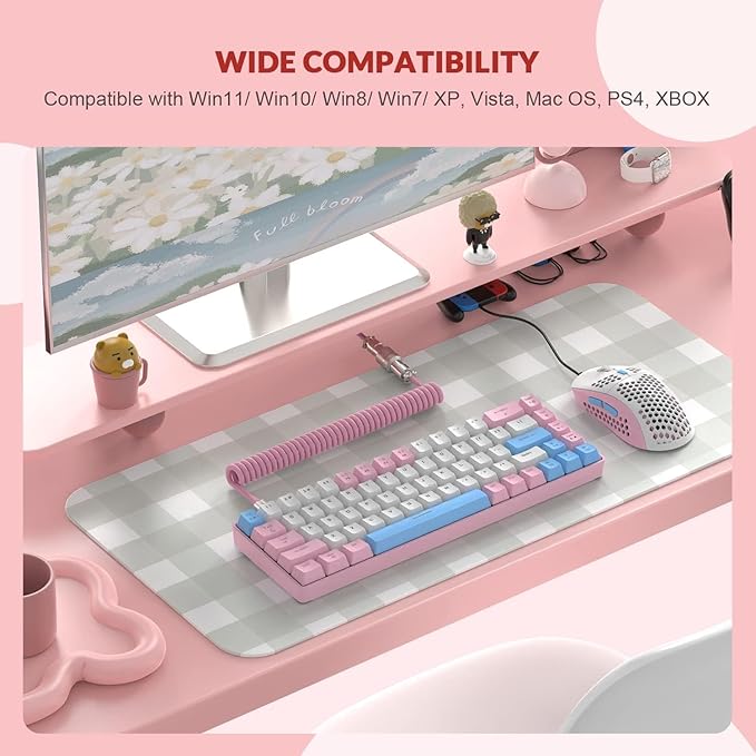 ZIYOU LANG RK-T8PR0 Wired 65% Mechanical Gaming Keyboard and Mouse Combo with RGB LED Backlit Anti-ghosting TKL Mini 68 Key Coiled C to A Cable Tactile Blue Switch for PS4 PS5 Xbox PC Mac Gamer(Pink)